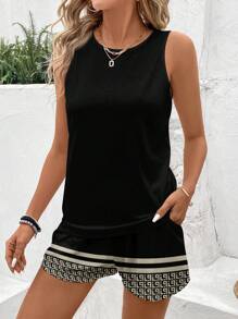 EMERY ROSE Set 2 buc. femei fără mâneci cu guler rotund și tricou cu mânecă scurtă, vară - Multicolor - Vizualizare 6