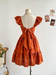 Soleia Váy ngắn vải họa tiết lá và cành cây màu nâu kaki ngày lễ dành cho nữ, tay lửng, hở lưng, eo thắt nơ, thích hợp cho tiệc tùng, hẹn hò, trà chiều, phong cách Boho, lễ hội âm nhạc, lễ hội hóa trang, bãi biển - màu nâu - Xem 2