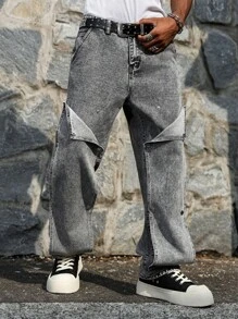 Manfinity EMRG Pantalones vaqueros anchos y versátiles de uso casual para hombres con bolsillos - Gris - Ver 2