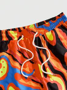 ROMWE MEN Street Life 女式全印花抽绳口袋阔腿短裤