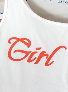 2 件套幼儿女童休闲优雅字母印花背心和星条纹长裤套装 - 彩色 - 查看 6