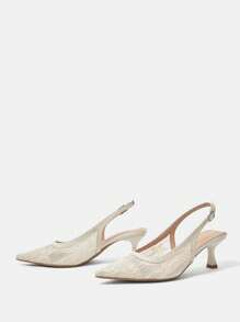CUCCOO HITCHD White Lace Pointy Toe Hollow Out High Heel Pumps For Women, Bridal Wedding Vacation Style - Apricot - View 9