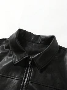 Manfinity LEGND 男士短款长袖拉链皮夹克 男士皮夹克 男士皮革摩托车夹克 男士皮夹克 男士黑色夹克 短款夹克 男士短款夹克 男士黑色拉链夹克 拉链皮夹克 黑色皮夹克 男士短款夹克 男士短款夹克 短款皮夹克 机能夹克，秋冬 - 黑色 - 查看 4