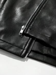 Manfinity LEGND 男士短款长袖拉链皮夹克 男士皮夹克 男士皮革摩托车夹克 男士皮夹克 男士黑色夹克 短款夹克 男士短款夹克 男士黑色拉链夹克 拉链皮夹克 黑色皮夹克 男士短款夹克 男士短款夹克 短款皮夹克 机能夹克，秋冬 - 黑色 - 查看 7