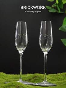 2PCS创意雕花钻石水晶玻璃高脚香槟杯，雕刻工艺，双爱L型图案，轻奢复古，适用于婚礼，情人节，永恒爱情，节庆礼品，餐厅，宴会，派对，酒吧，特殊场景，水晶玻璃高脚香槟杯 - 彩色 - 查看 3