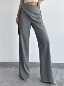 Firerie 女士休闲度假日常休闲优雅深灰色常规腰部二合一连体裤长款宽松直筒裤 - 獵人綠 - 查看 1