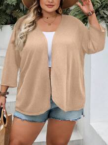 SHEIN CURVE+ 大码女式夏季不对称下摆休闲开衫，黑色，加大曲线，波西米亚度假风大码夏季女式开衫披肩大码休闲上衣女式大码服装 8xl 秋冬女装