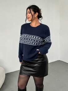 Firerie Women's Heart Pattern Crew Neck Casual Sweater Fall/Winter - Blue - View 7
