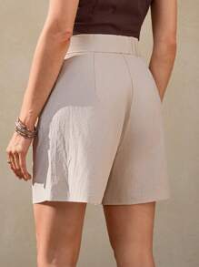 Wildy 美式乡村休闲亚麻短裤，夏季 - 杏色 - 查看 3