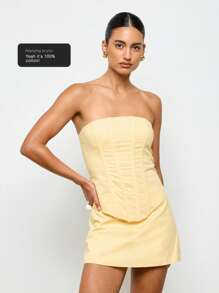 AiiRZ Lightweight Linen Feel Mini Skort Summer Resort Wear High Waisted Short Wrap Style Skort Beachwear Vacation Fashion Chic Holiday Design - Yellow - View 6