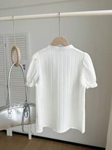 Girls' Elegant City Commuter Academic Lady Formal Party Daily 3D Bow Collar Puff Sleeve 3D Polka Dot Short Sleeve Blouse - White - View 2