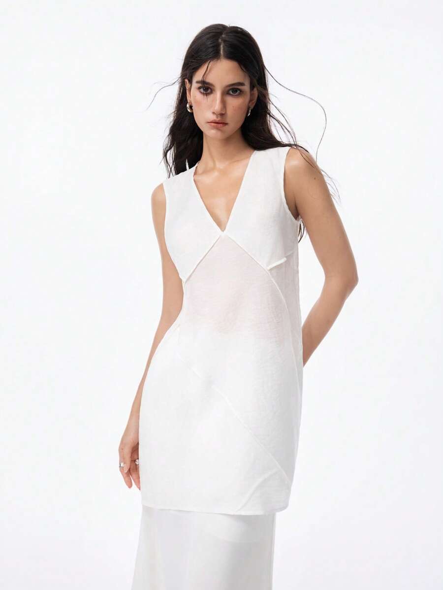 LYSMO Women's Solid Color V-Neck Casual Camisole For Summer - White - View 1