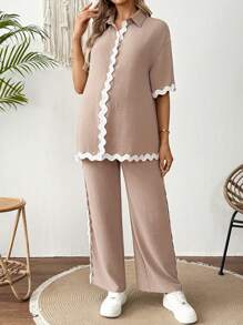 SHEIN Maternity Two Pieces Suits - Camel - View 6