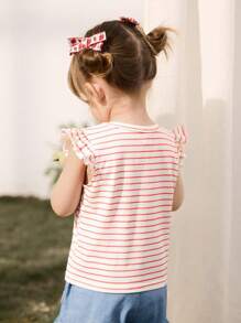 Cozy Pixies Baby Girl Strawberry Pattern Knit Soft Ruffled Hem Crew Neck Pullover Top - Multicolor - View 2