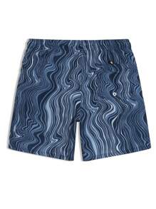 Manfinity Swimmode Men's Casual Printed Drawstring Pocket Beach Shorts, Summer - Navy Blue - View 2