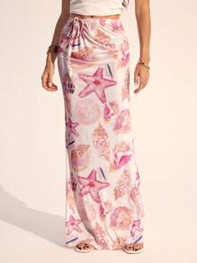 SHEIN Tall Spódnica damska z długim ogonem ryby z nadrukiem rozgwiazdy,Nadruk oceaniczny,Do noszenia na co dzień,Święta - Wielokolorowe - Zobacz 9