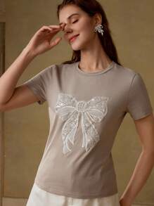 MOTF PREMIUM CAMISETA CON DETALLES DE PERLAS FALSAS Y RHINESTONES - Gris - Ver 4