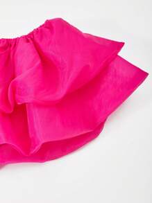 Women's Rose Red Solid Color Minimalist Elegant Textured Asymmetric Neckline T-Shirt, Spring/Summer Pink Top - Hot Pink - View 5