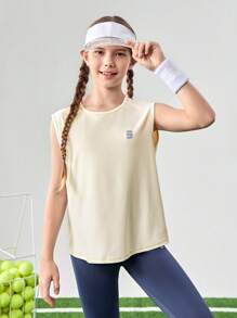JNSQ Top de sport sans manches professionnel pour le retour à l'école pour préadolescentes, Top de sport professionnel pour l'extérieur à col rond, 4 aiguilles 6 fils, avec imprimé réfléchissant 3M à l'avant pour enfants