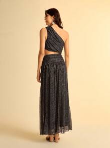 CAJUNI 1pc Women's Hollow Out Slit Dress, One Shoulder - Black - View 2