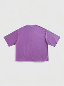 ROMWE MEN Street Life Men's Rivet Washing Printed T-Shirt, Loose Short Style - Purple - View 2