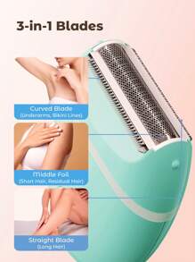 Teckwe 便携式电动剃须刀无线脱毛器电动修剪器，适用于面部、腿部、手臂、腋下和比基尼部位，适合居家旅行，干湿两用，无痛，绿色 - 綠色 - 查看 4