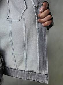 NEON BLANC Chemise en jean à manches courtes de mode de rue pour hommes, convient pour l'été - Noir et Blanc - Voir 8
