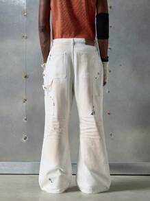 NEON BLANC Men's Street Fashion Woven Long Denim Jeans In White - White - View 3