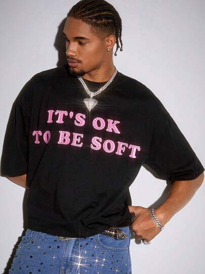 Grunge Punk Men's Contrast Color Letter Print Crew Neck Short Sleeve T-Shirt