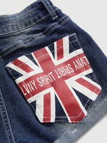 ROMWE Avant Quần short denim cạp thấp in hình cờ Mỹ gợi cảm ngày độc lập cổ điển Y2K dành cho nữ - Màu xanh lam - Xem 3