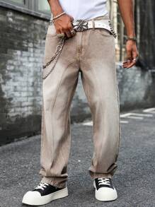 Manfinity EMRG Plus Size Men's Pockets Loose Fit Wide Leg Casual Versatile Jeans