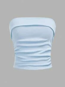 SHEIN Girlism 2pcs/Set Teen Girl Minimalist Comfortable Ruched Bandeau Crop Tube Top Fall Winter