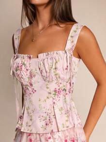 Glamine Débardeur femme à bretelles croisées et motif floral romantique, idéal pour les vacances. Convient pour les sorties, l'automne et la rentrée scolaire - Multicolore - Voir 6