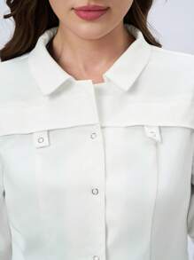 Scrubzie Anti-Wrinkle Long Sleeve Collared Multi-Pocket Women Health Care Worker Scrub Uniform Jacket