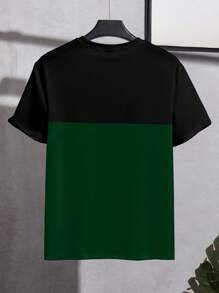 Manfinity Homme Men's Casual Letter & Flag Graphic Colorblock Round Neck Short Sleeve T-Shirt, Summer