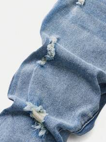 SHEIN 年轻男孩破洞口袋休闲百搭牛仔裤 - 中等水洗藍 - 查看 3