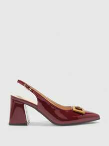 CUCCOO BIZCHIC Women's Classic Simple Burgundy Peep Toe Chunky Heels, Versatile For Commuting, Dating, Party, Holiday, Wedding
