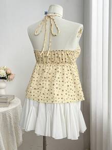 Sweetra Plus Size Floral Print Cute Sweet Comfy Camisole Tank Top, Sleeveless Summer - Yellow - View 2