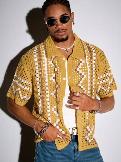 Street Life Men's Casual Vacation Button-Up Short Sleeve Knit Cardigan