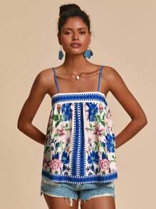 Travachic Women's Colorful Floral Print Camisole,Vacation Outfits Woman,Vacay Outfits Women,Beach Vacation Outfits,Summer Outfits For Women,Summer Tops