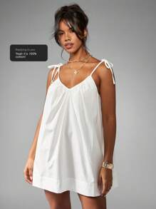 MISSGUIDED Smock Mini Dress Summer Tie Shoulder Loose Flowy Beach Vacation Resort Cotton Shift Sundress Spring Festival Boho Holiday Loungewear - White - View 7