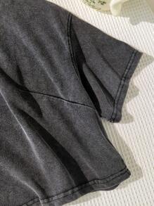 SHEIN EZwear Camiseta de algodón lava con mangas cortas, talla grande, primavera