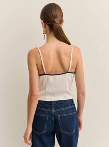 Nöista Cute Top For Women, Contrast Detail Tie On Front Closure Holiday European Summer Style Tank Top - White - View 2