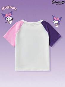 HELLO KITTY AND FRIENDS | SHEIN Áo thun tay ngắn dáng rộng họa tiết hoạt hình Colorblock cho bé gái, Xuân/Hè - Nhiều màu - Xem 2