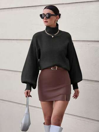 Solid Color Turtleneck Floral Lace Elegant Long Sleeve Pullover Sweater