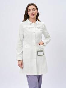 Scrubzie Anti-Wrinkle Long Sleeve Collared Multi-Pocket Women Health Care Worker Scrub Uniform Jacket