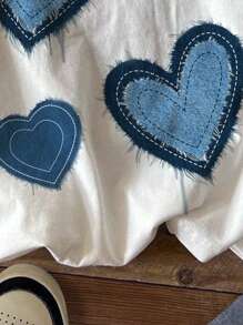 Emery Rose Kids Emery Rose Kids Happikins Young Girls' Casual Simple Heart Print Short Sleeve Round Neck T-Shirt, Suitable For Summer Statement Tops, Kids Graphic T-Shirts, Heart Print, Butterfly Design, Easy Comfort, Casual Wear For Spring/Summer, Whimsical, Basics, Cozy Feel, Vanilla Style, Family Outing Season, Home Refresh, Cool Wear Collection, Basics, Easy Comfort, Effortless Athletic