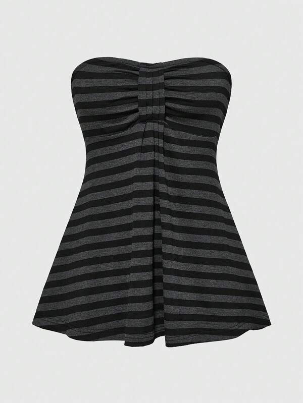 ROMWE Goth Women Y2K Retro Striped Slim Fit Tube Top