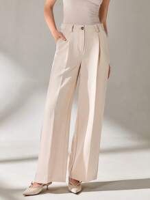 CLARA VERO Pantalones anchos de mujer con bolsillo y cremallera decorativa de color liso