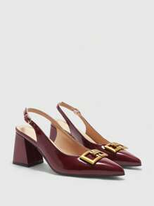 CUCCOO BIZCHIC Women's Classic Simple Burgundy Peep Toe Chunky Heels, Versatile For Commuting, Dating, Party, Holiday, Wedding